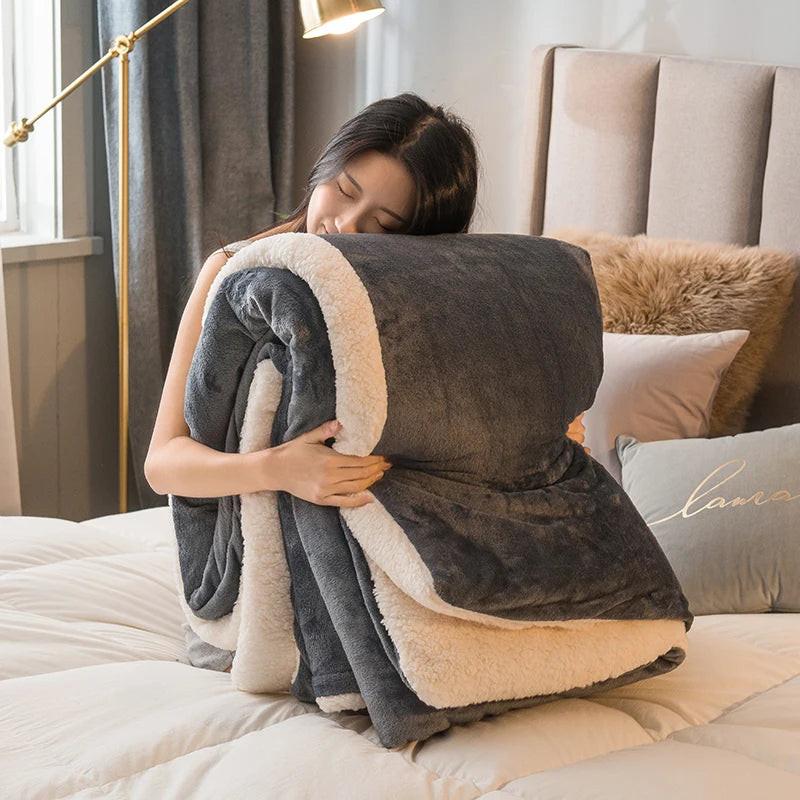Luxurious Double-Sided Wool Throw Blanket - Stay Cozy This Winter with Our Warm Coral Fleece Duvet Cover for Adults