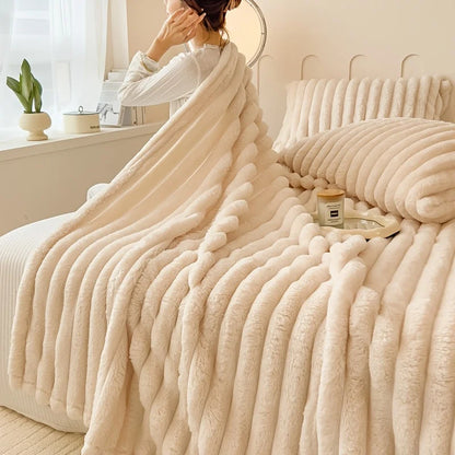 Indulge in Luxury: Ultra-Soft Faux Rabbit Fur Throw Blanket - Fluffy, Warm, and Perfect for Your Sofa or Bed in Spring and Autumn
