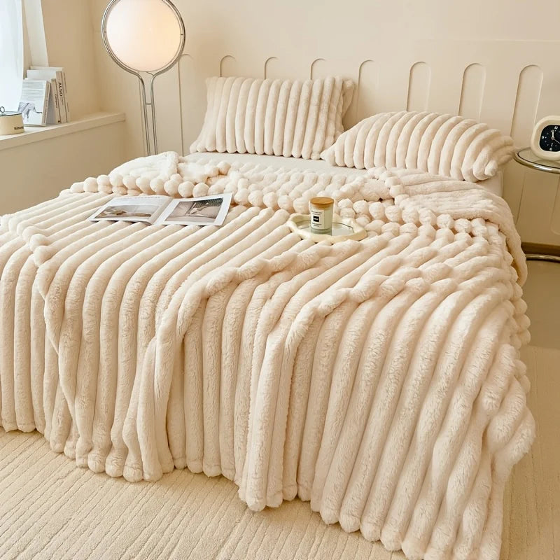 Indulge in Luxury: Ultra-Soft Faux Rabbit Fur Throw Blanket - Fluffy, Warm, and Perfect for Your Sofa or Bed in Spring and Autumn