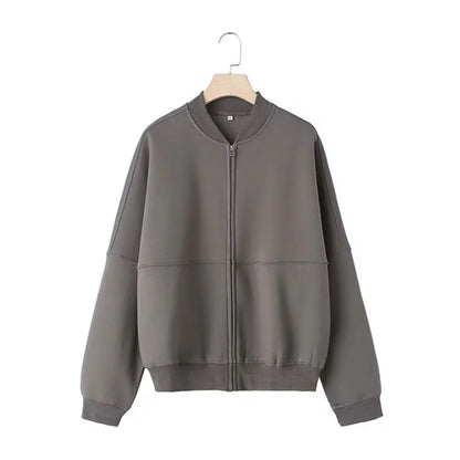 Elevate Your Style with the HH Women's Fall 2-Piece Retro Zip Bomber Jacket and High Waist Wide Leg Pants Set