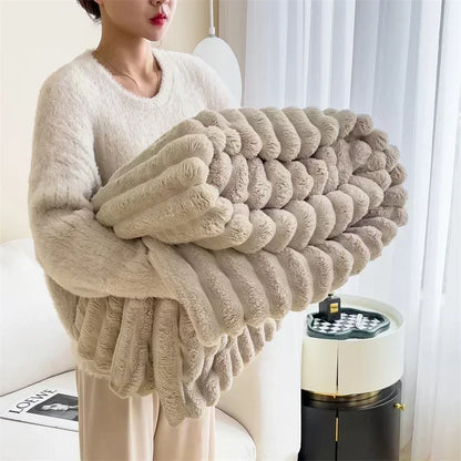 Indulge in Luxury: Ultra-Soft Faux Rabbit Fur Throw Blanket - Fluffy, Warm, and Perfect for Your Sofa or Bed in Spring and Autumn