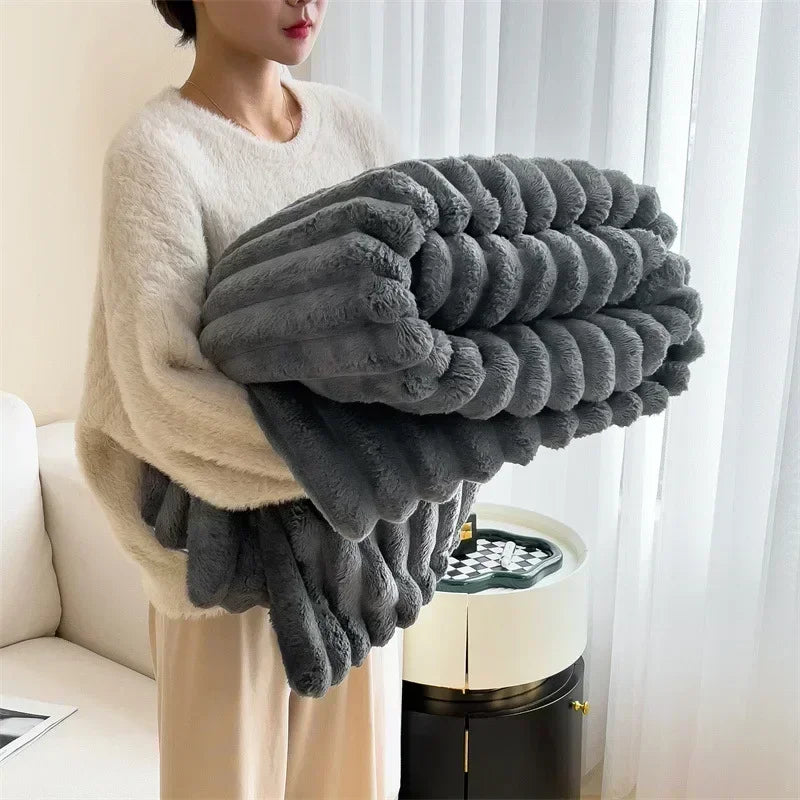 Indulge in Luxury: Ultra-Soft Faux Rabbit Fur Throw Blanket - Fluffy, Warm, and Perfect for Your Sofa or Bed in Spring and Autumn