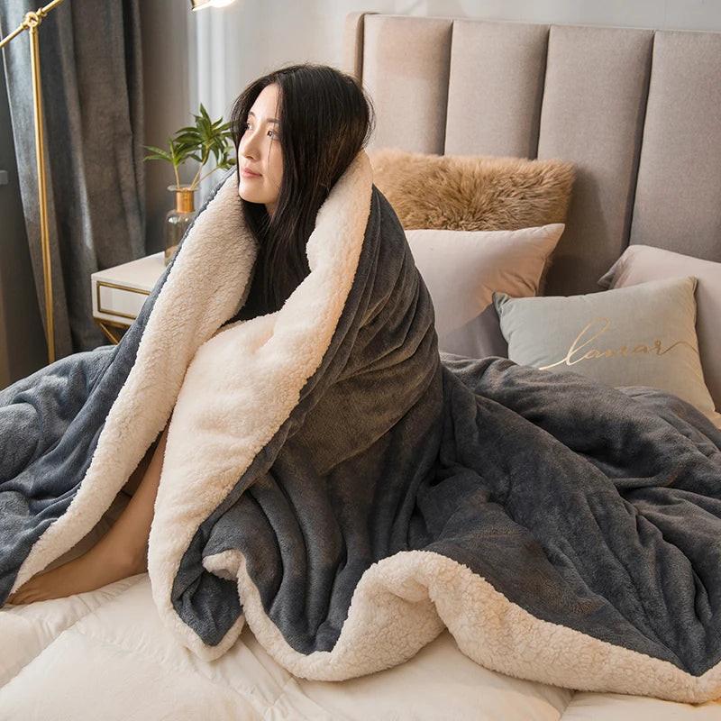 Luxurious Double-Sided Wool Throw Blanket - Stay Cozy This Winter with Our Warm Coral Fleece Duvet Cover for Adults