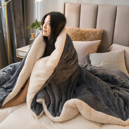 Luxurious Double-Sided Wool Throw Blanket - Stay Cozy This Winter with Our Warm Coral Fleece Duvet Cover for Adults